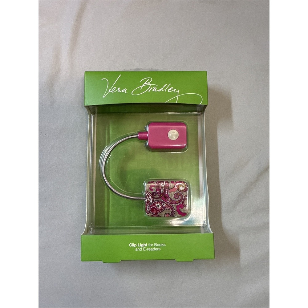 NIB Vera Bradley Clip Light for Books & E-Readers Pink Paisley LED Reading Light
